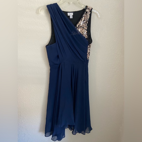 NWOT, 3.1 Phillip Lim for Target Navy Chiffon Dress Mettalic Gold Sequins Size 4 - Picture 2 of 14